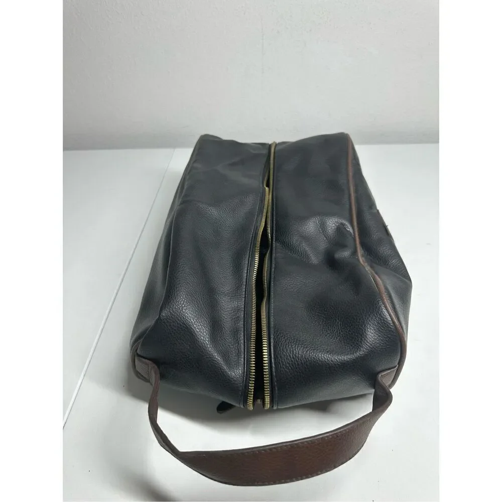 Vintage Rare Men’s Faux Leather Shoes Bag Faux Fur Lined Straps Pocket
